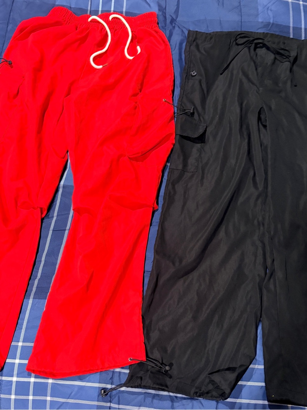 Women’s Drawstring Cargo  adjustable ankle Pants - Red and Black